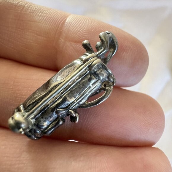 Solid Sterling Silver 925 Three Dimensional Golf Club Bag Brooch Size 1'' Length - Picture 4 of 11